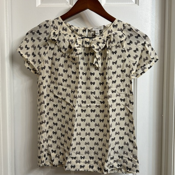 J. CREW Silk blouse with bows print, size 0 - Picture 3 of 14